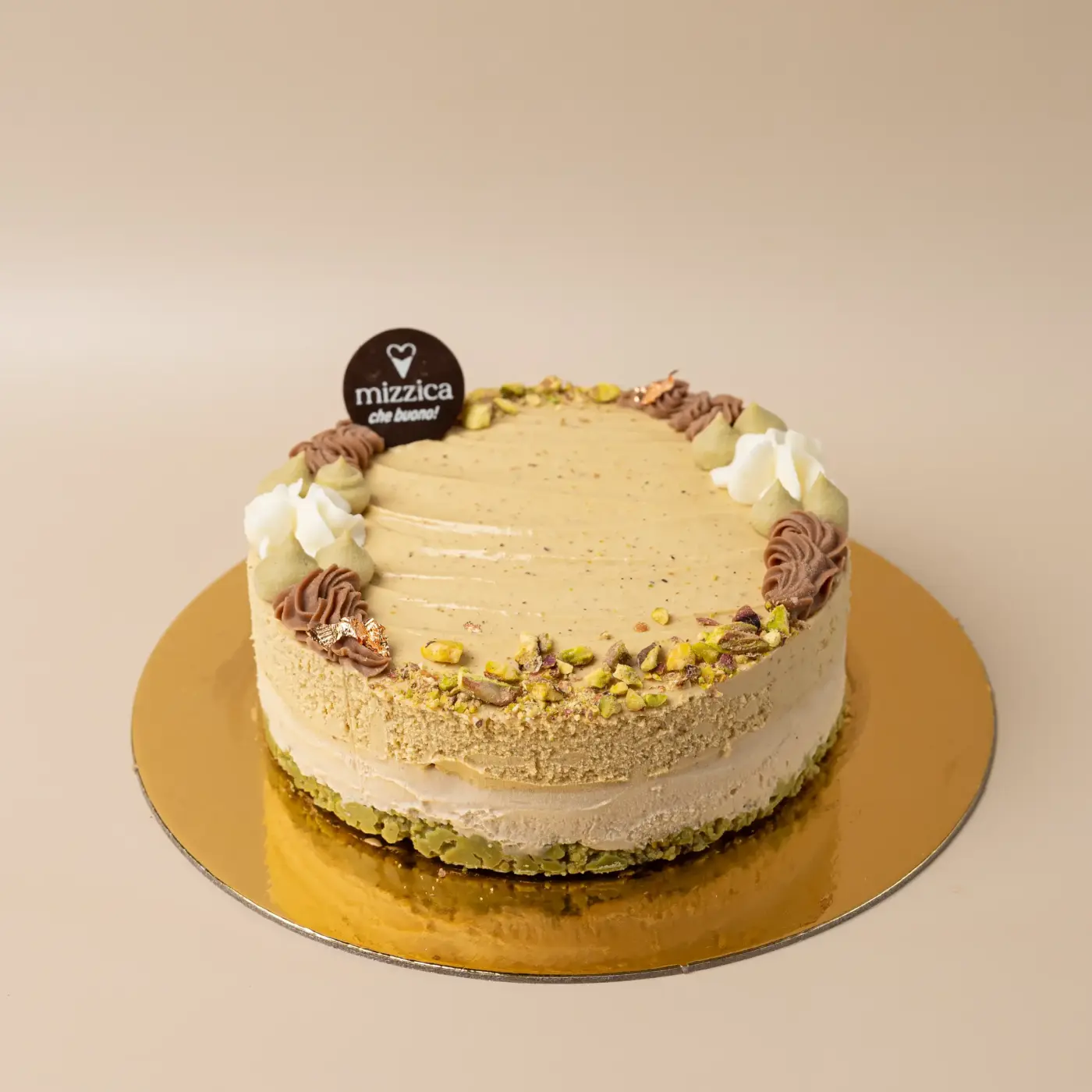 A made-to-order Mizzica gelato cake, decorated and ready for pickup